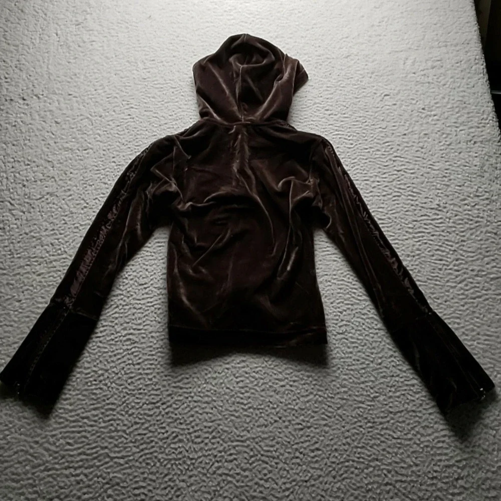 Nike Hoodie Womens Small Brown Velour Full Zip Embroidered Swoosh Logo Jacket